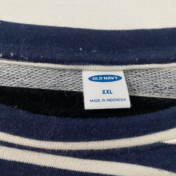 Striped blue and white sweatshirt with fun sleeves! - Picture 3 of 3